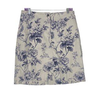 TALBOTS Denim Skirt Knee Length Zip Button Casual Floral Sz 6 Gray Beige 28-8